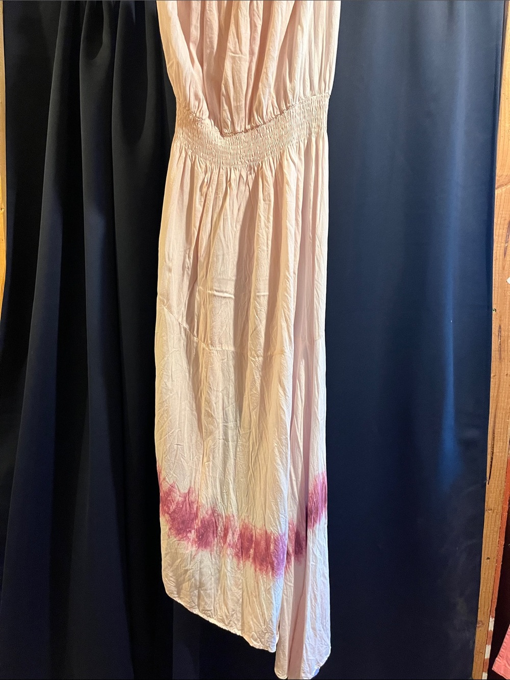 The Impeccable Pig Cream Maxi Dress with Pink Tie-Dye Hem